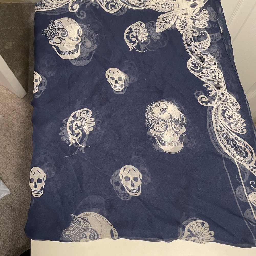 Alexander McQueen Navy Blue Skull Scarf